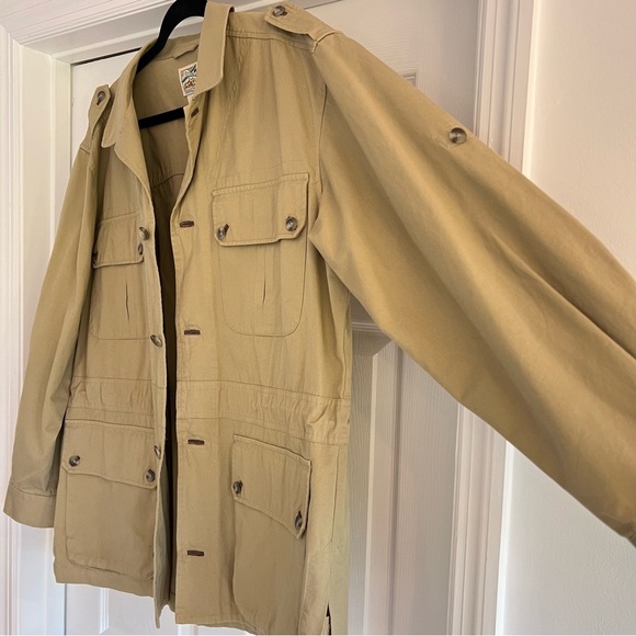 TRAVELSMITH Vintage Khaki Utility Jacket Chore Trench Coat L - Picture 5 of 15